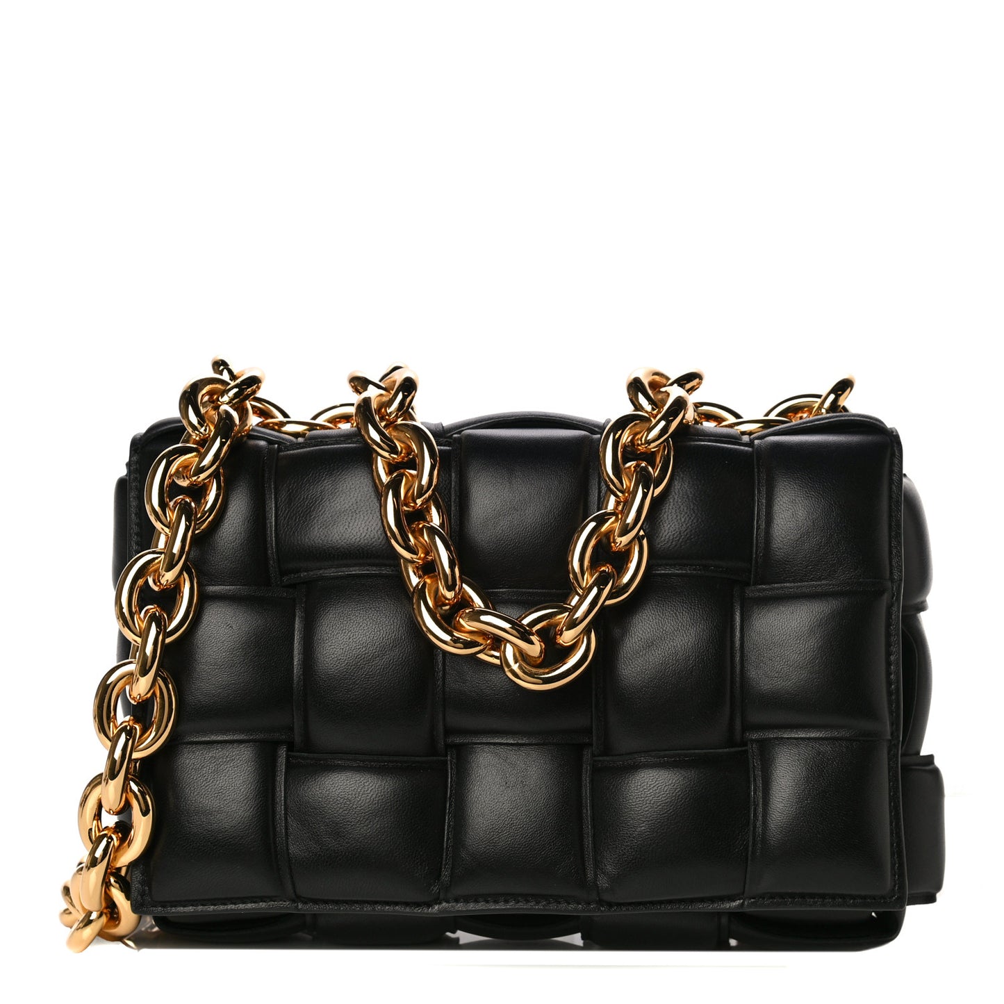 Lambskin Maxi Intreccio Padded Chain Cassette Crossbody Bag Black