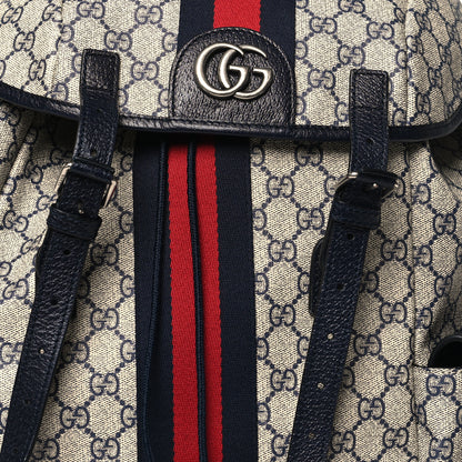 Gucci GG Supreme Monogram Medium Ophidia Double Buckle Backpack Beige Blue Black 8 of 10