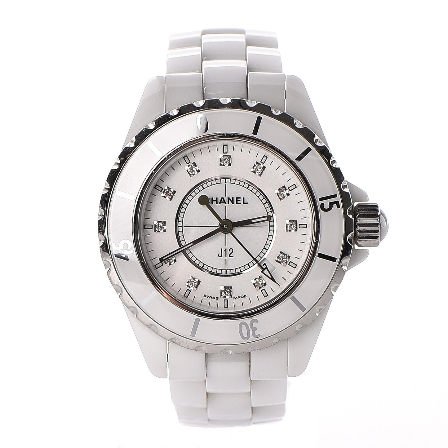 Stainless Steel Ceramic Diamond 33mm J12 Quartz Watch White