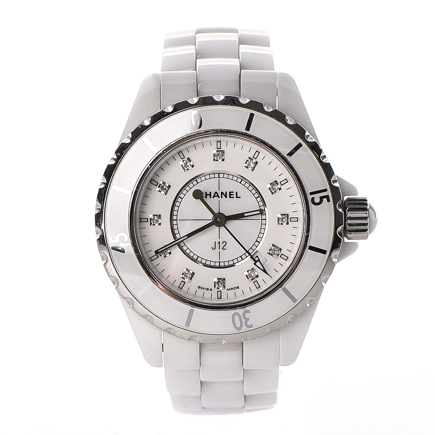 Chanel Stainless Steel Ceramic Diamond 33mm J12 Quartz Watch White 1 of 7