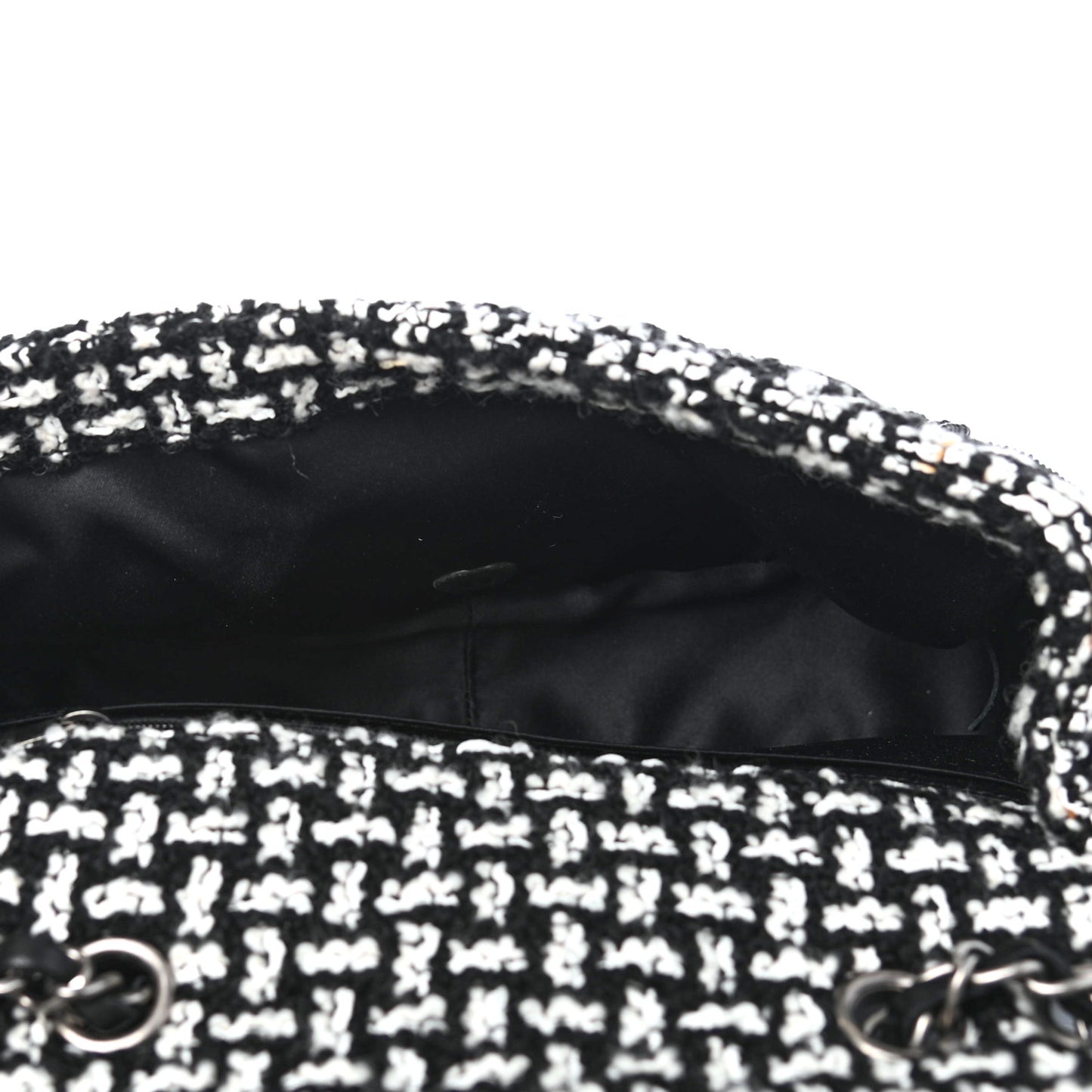 Tweed Beaded Fringe Flap Black White