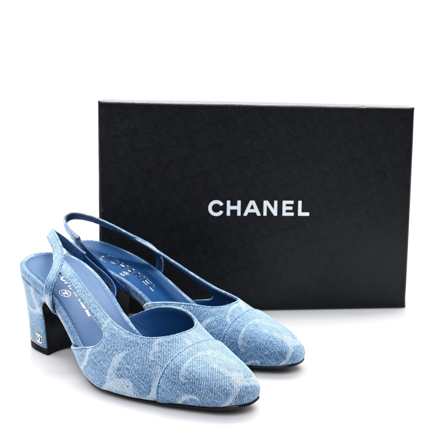 Printed Denim Cap Toe CC Slingback Pumps 39 Light Blue White