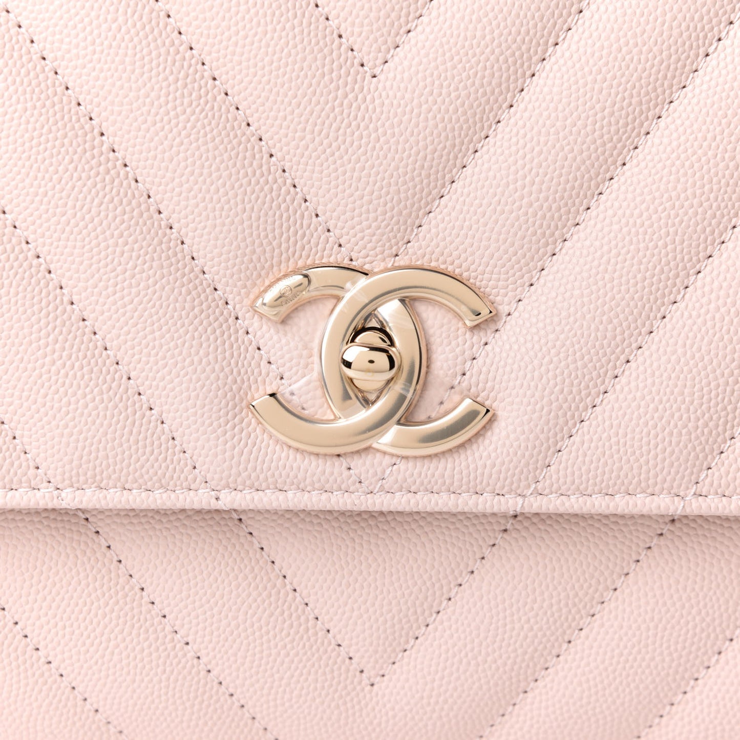 Caviar Lizard Embossed Chevron Quilted Small Coco Handle Flap Beige