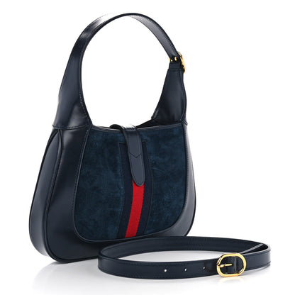 Gucci Suede Boarded Dyana Lux Calfskin Suede Small Jackie 1961 Hobo Navy 3 of 10
