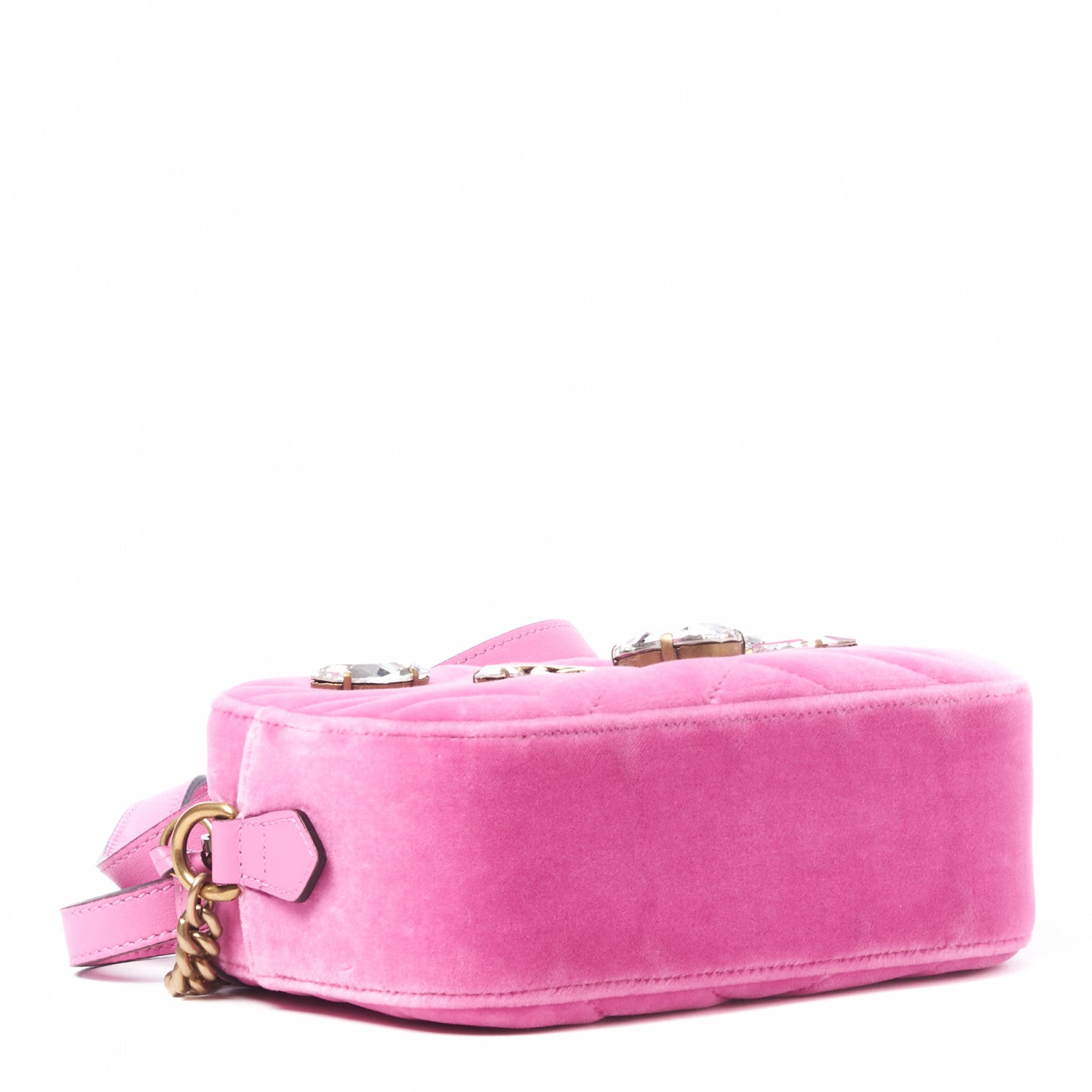 Gucci Velvet Matelasse Marquise Crystals Mini GG Marmont Chain Shoulder Bag Malva 4 of 10