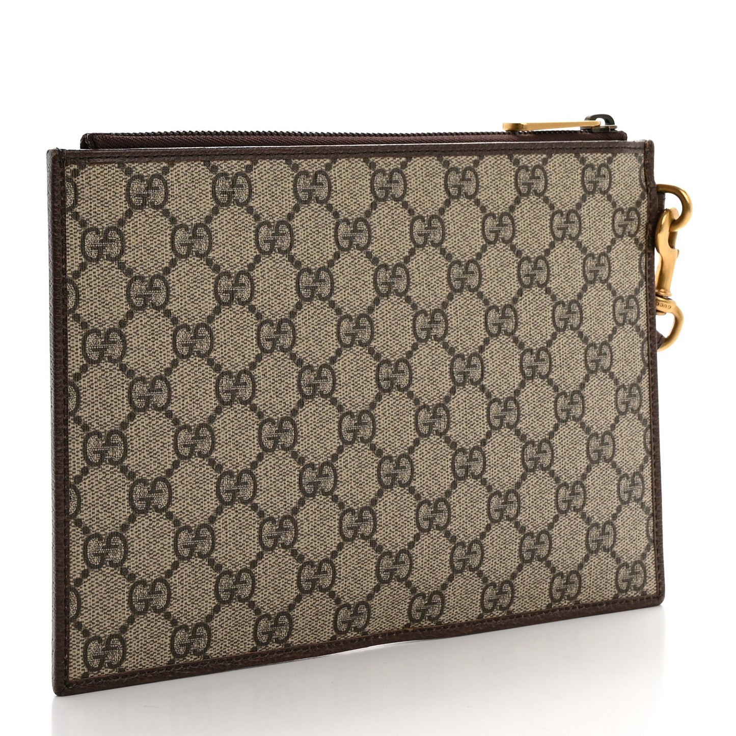 GG Supreme Monogram Web Ophidia Wristlet Pouch Brown