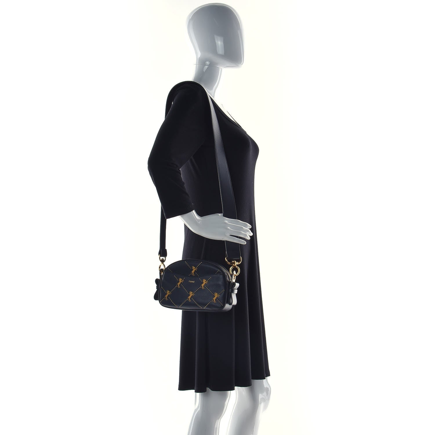 Chloe Smooth Calfskin Little Horses Embroidered Shoulder Bag Black 2 of 10