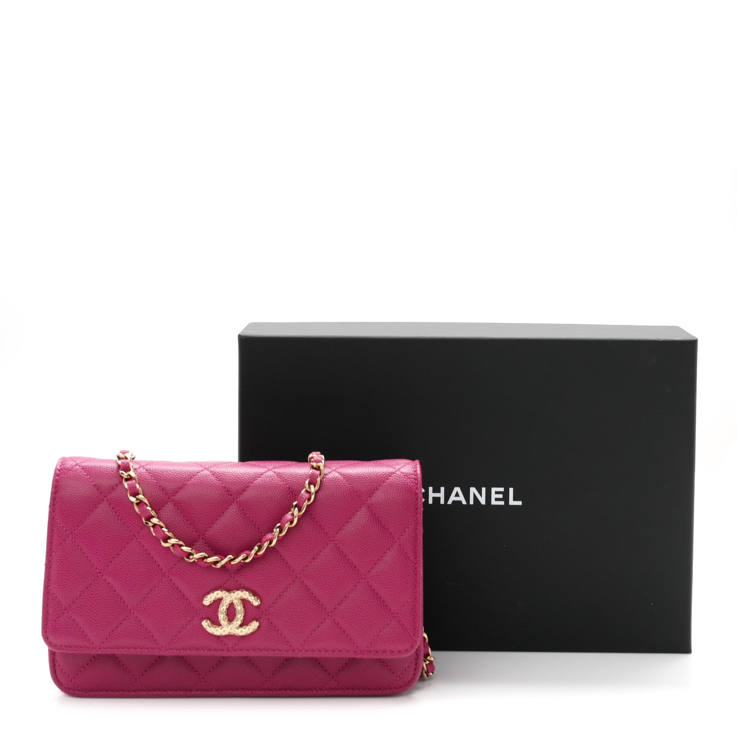 Chanel Caviar Quilted Chain Embossed CC Wallet On Chain WOC Fuchsia 12 of 12