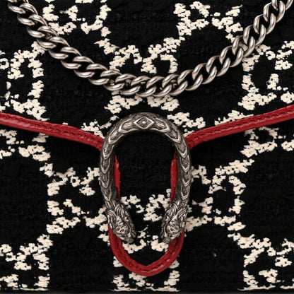 Gucci Tweed GG Monogram Mini Dionysus Chain Wallet Black White Romantic Cherry 8 of 11