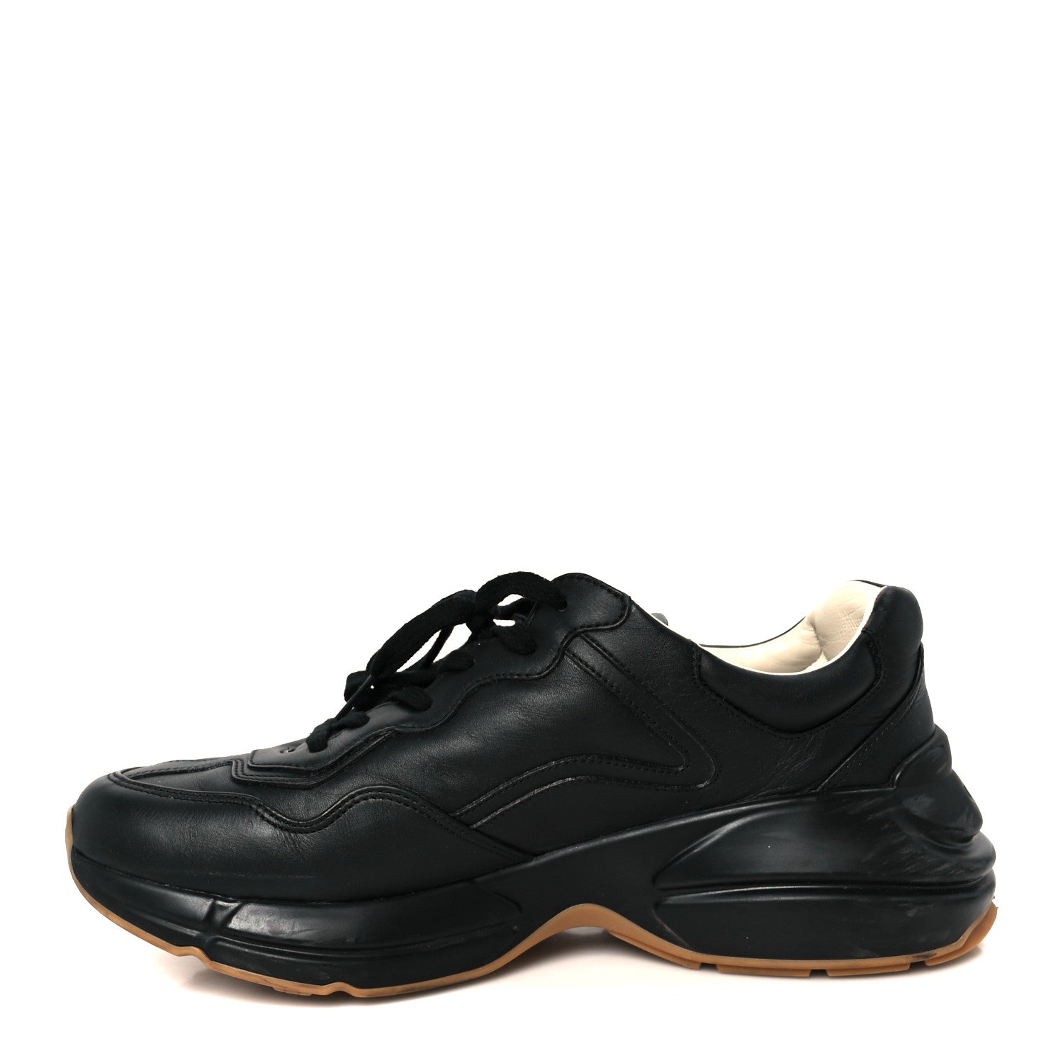 Gucci Calfskin Iridescent Logo Mens Rhyton Sneakers 8.5 Black 1 of 9