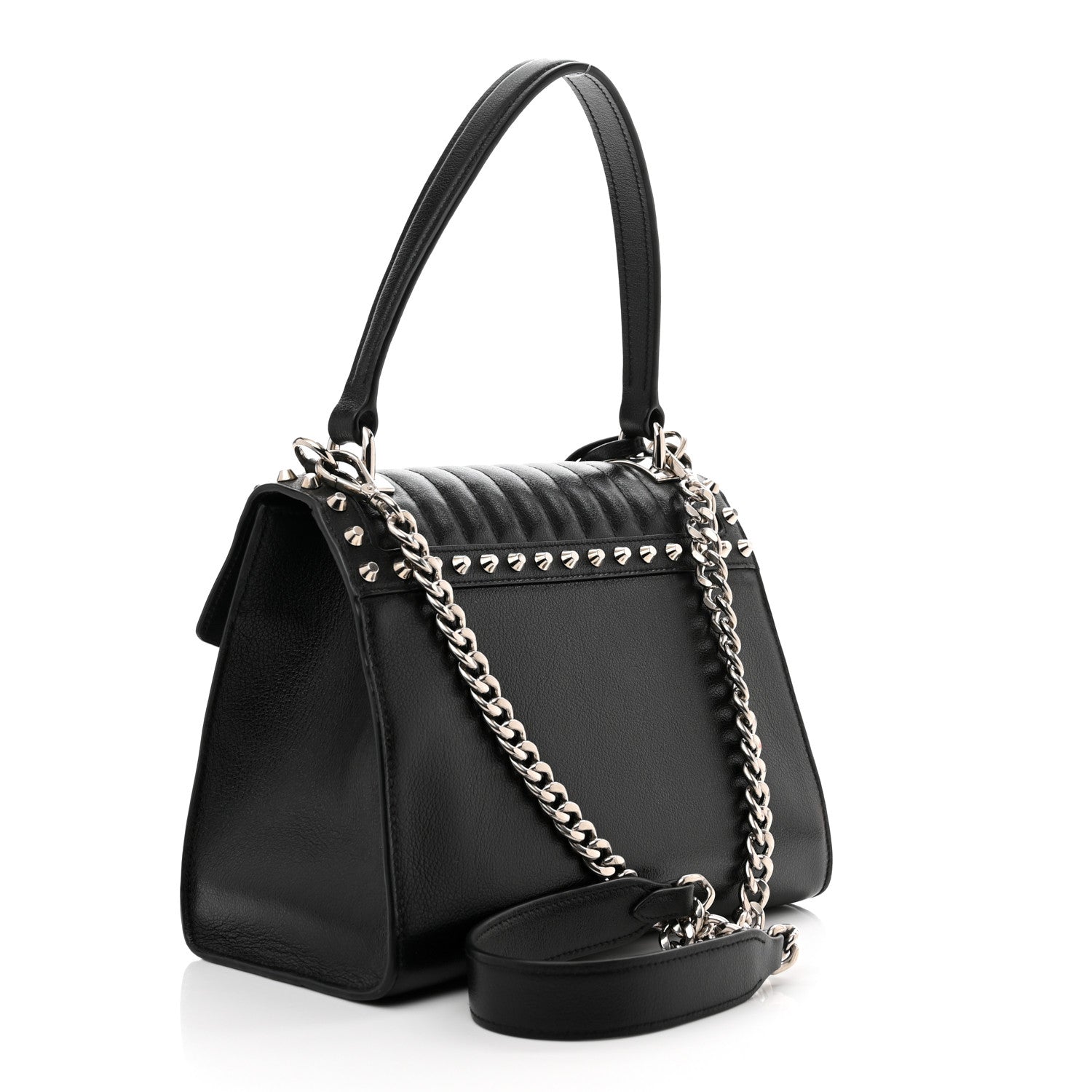 Prada Glace Calfskin Studded Sound Shoulder Bag Black 3 of 8