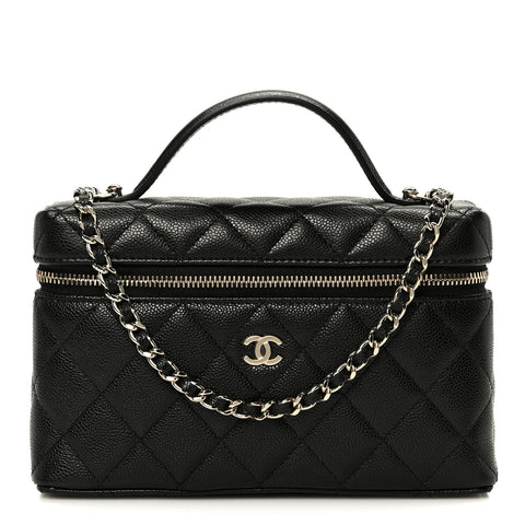Caviar Quilted Top Handle Slim Vanity With Chain Black