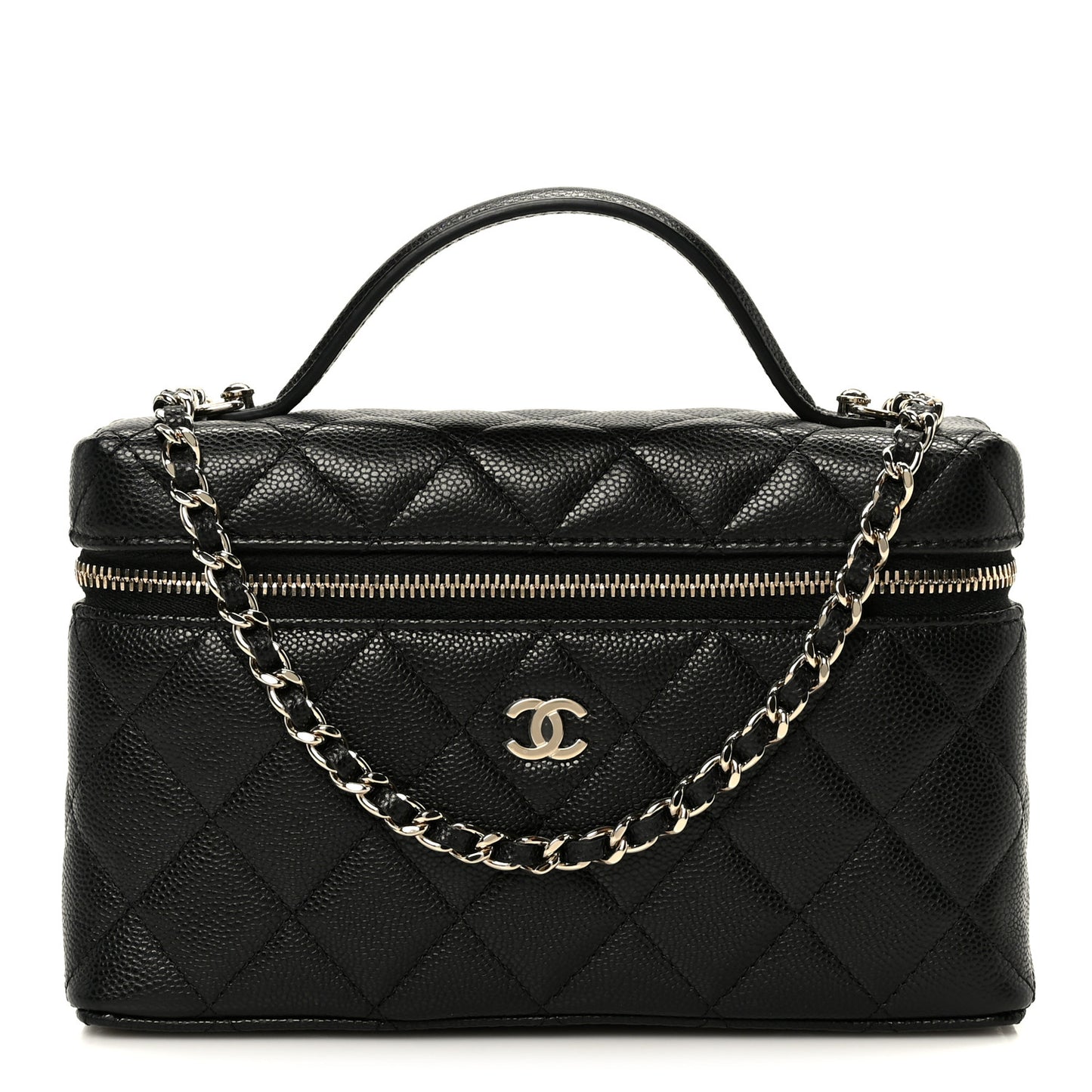 Caviar Quilted Top Handle Slim Vanity With Chain Black