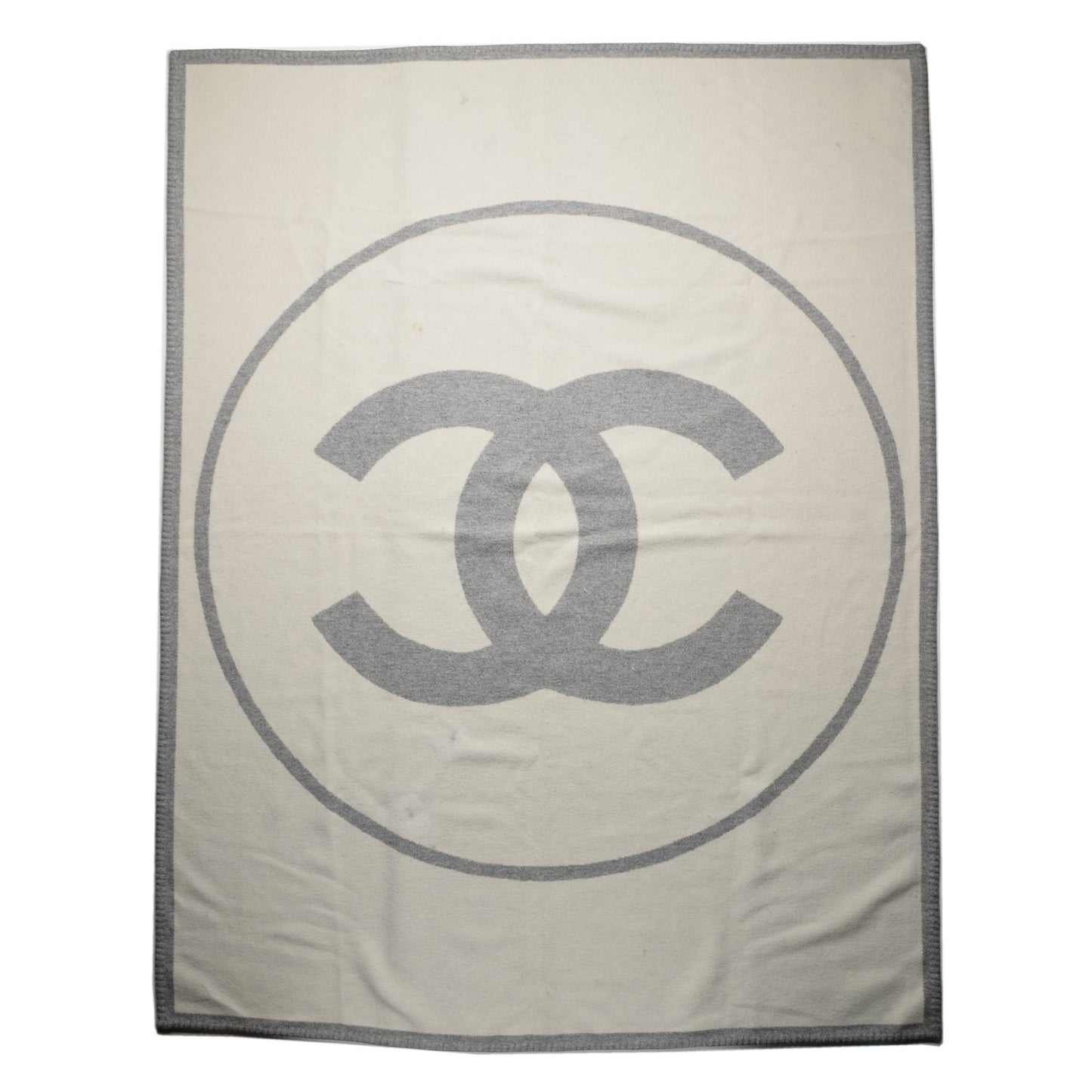 Merino Wool Cashmere CC Throw Blanket Grey Off White
