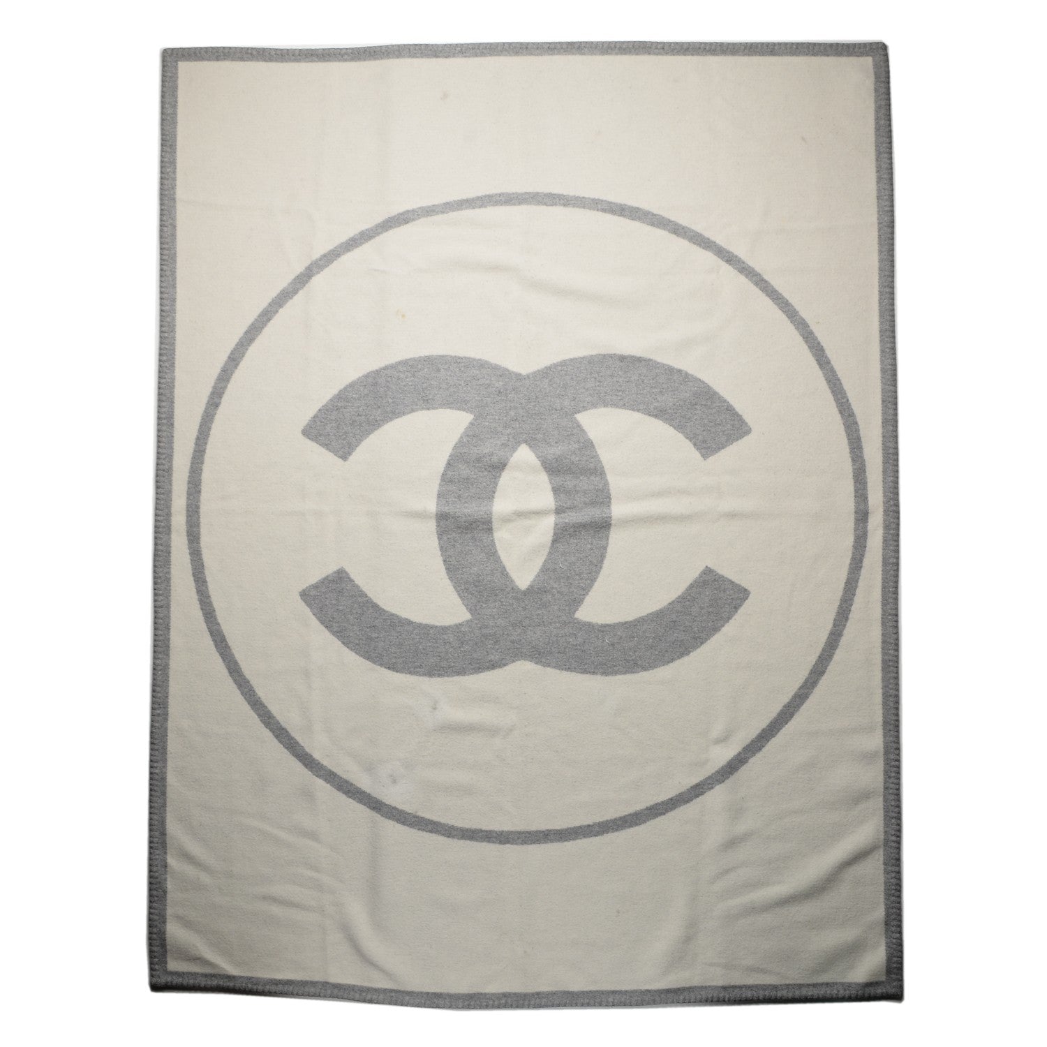 Chanel Merino Wool Cashmere CC Throw Blanket Grey Off White 1 of 6