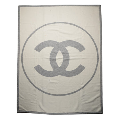Chanel Merino Wool Cashmere CC Throw Blanket Grey Off White 1 of 6
