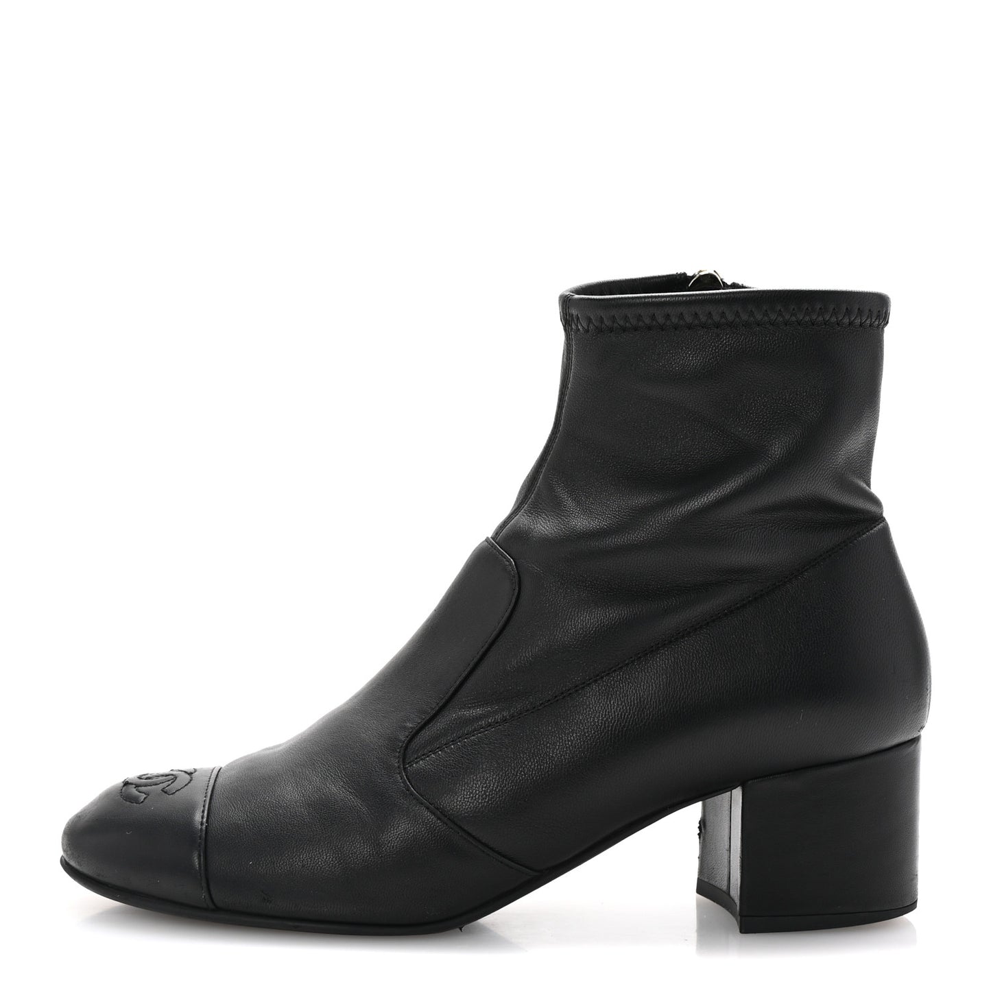 Stretch Lambskin Cap Toe CC Short Boots 38.5 Black