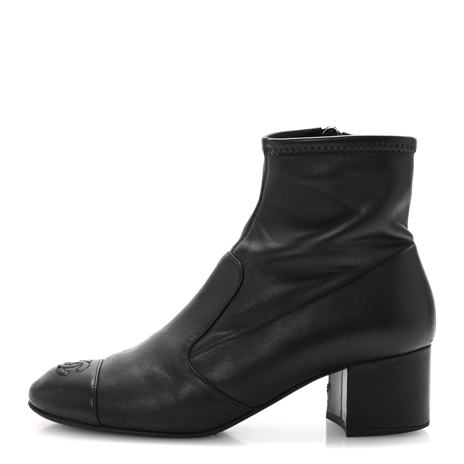 Chanel Stretch Lambskin Cap Toe CC Short Boots 38.5 Black 1 of 8