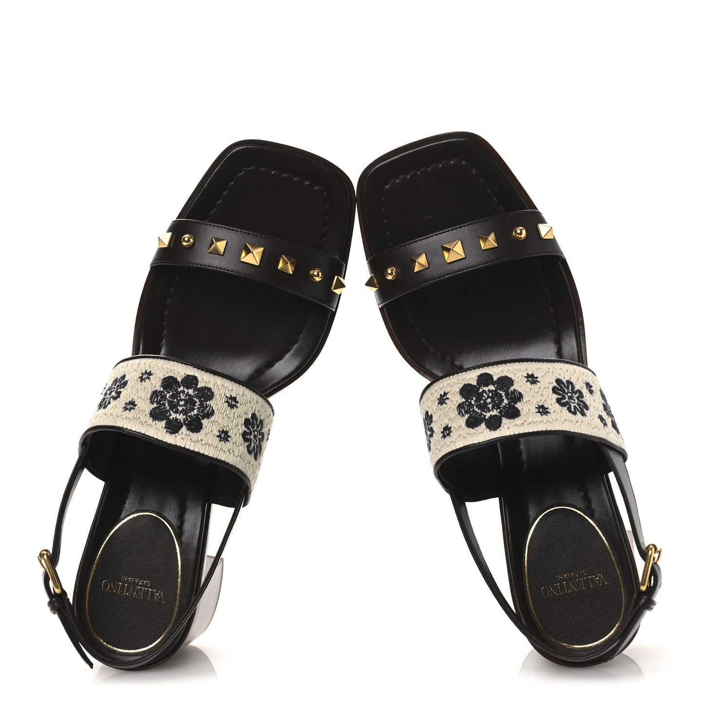 Calfskin Rockstud Grape Embroidered 60mm Plaster Caster Sandals 40 Fondant