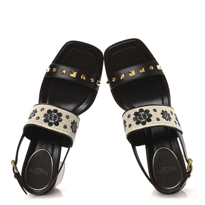 Valentino Garavani Calfskin Rockstud Grape Embroidered 60mm Plaster Caster Sandals 40 Fondant 2 of 12