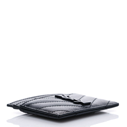 Saint Laurent Grain De Poudre Matelasse Chevron Monochrome Monogram Credit Card Case Black 4 of 6
