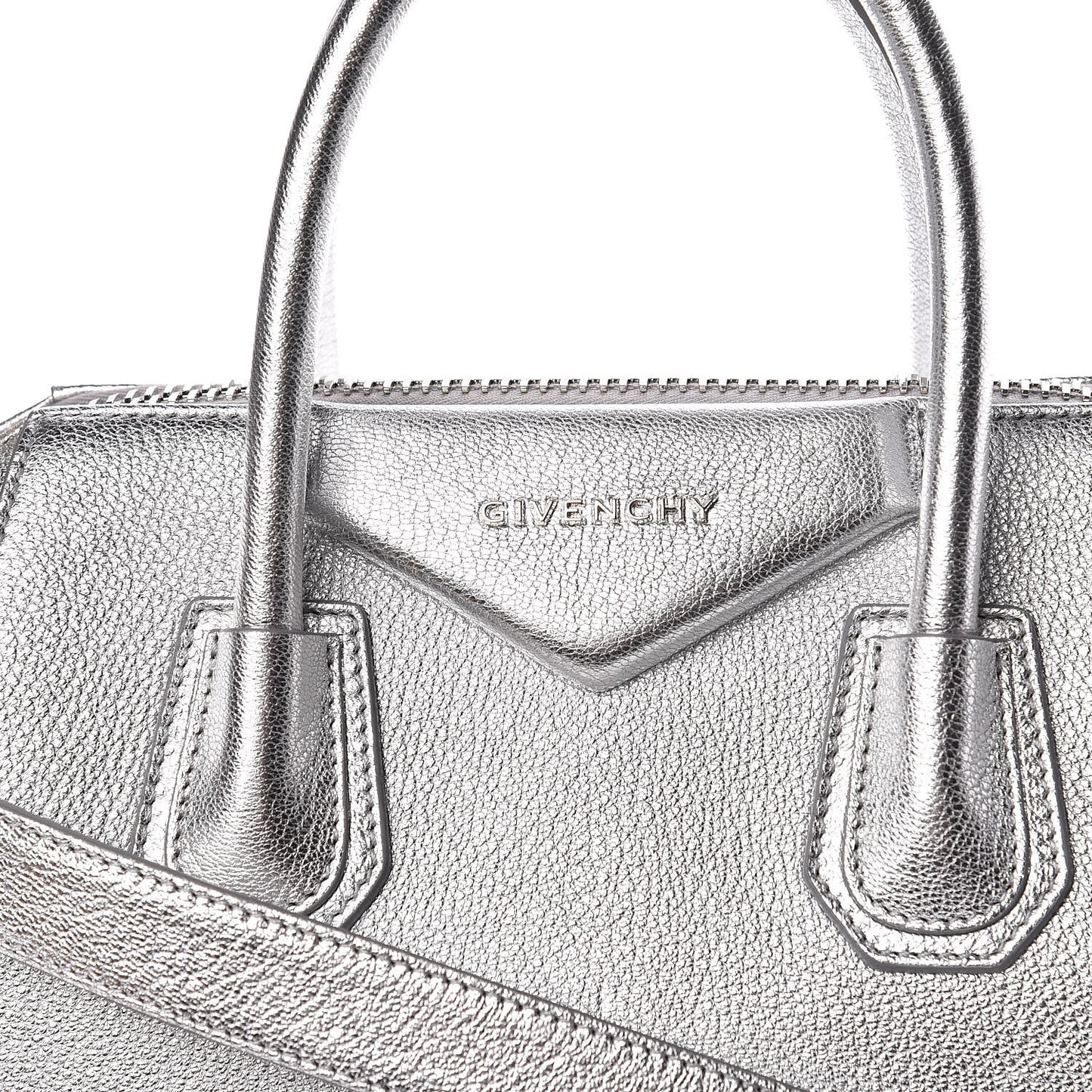 Metallic Sugar Goatskin Small Antigona Silver