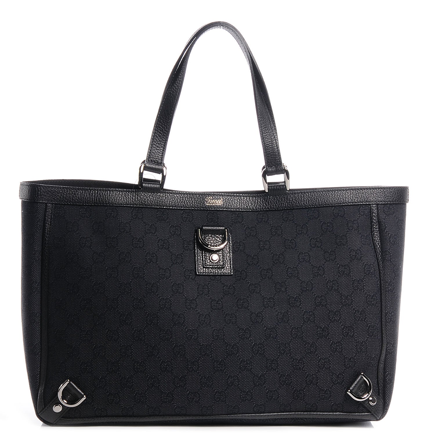 Gucci Denim Monogram Large Abbey Tote Black 1 of 9