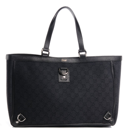 Gucci Denim Monogram Large Abbey Tote Black 1 of 9
