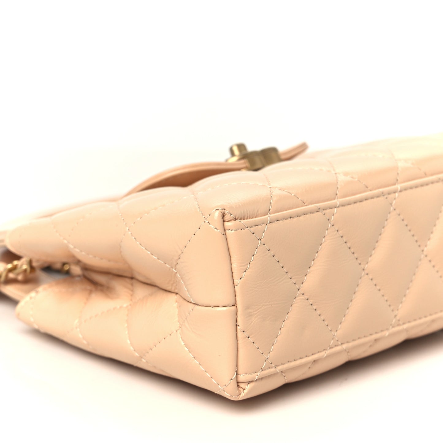 Shiny Aged Calfskin Quilted Nano Kelly Shopper Beige