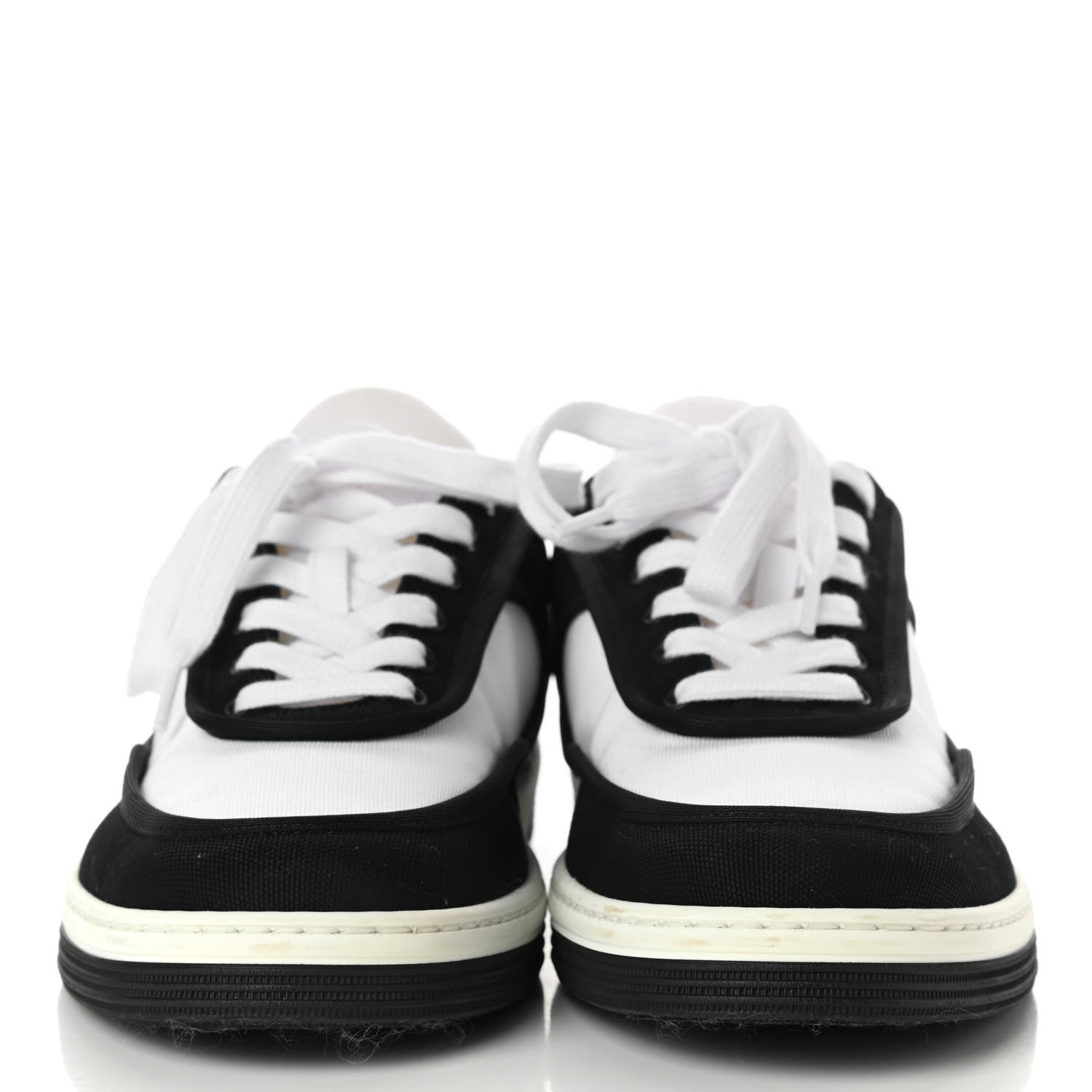 Chanel Fabric Womens Logo Sneakers 37 Black White 2 of 10