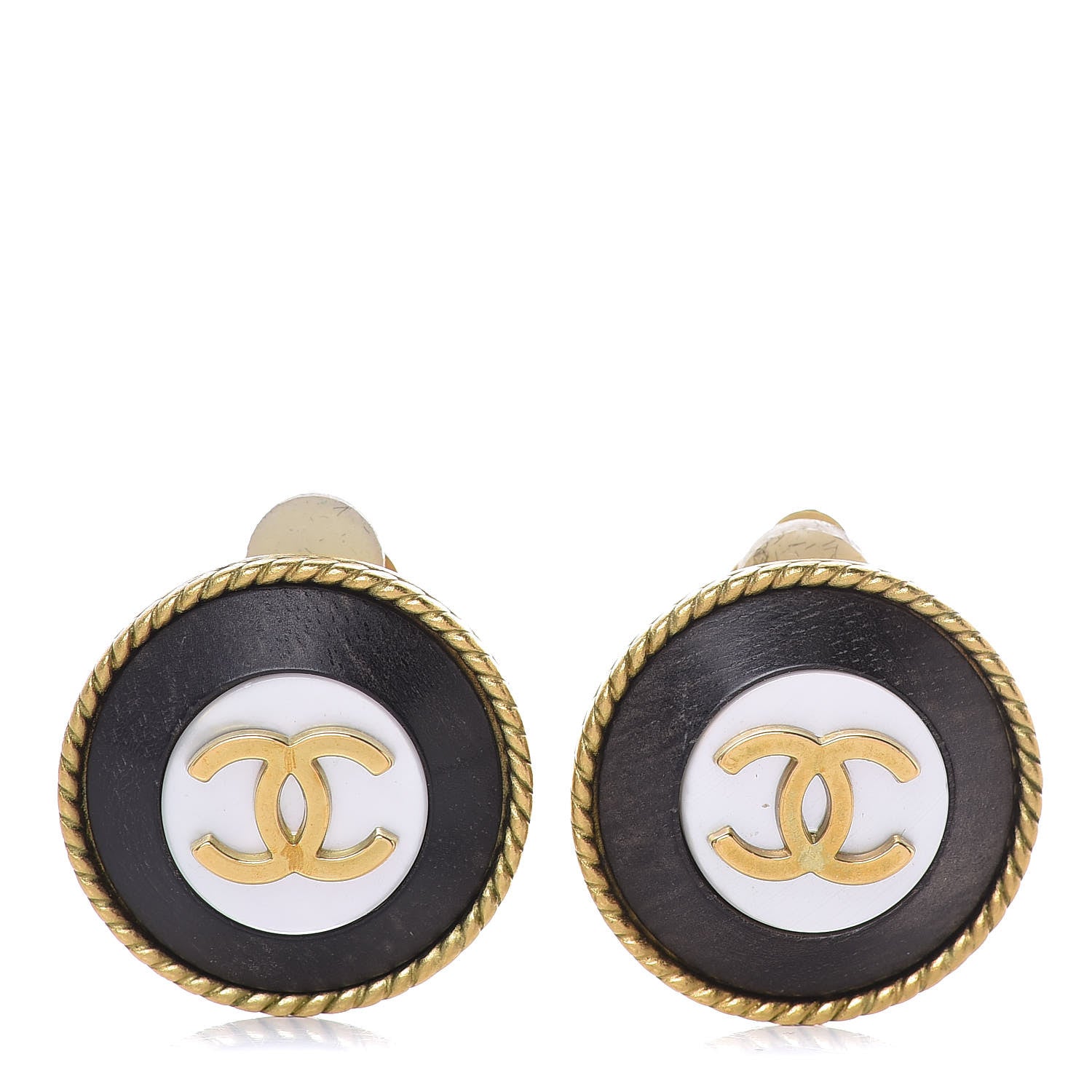 Chanel Enamel CC Clip On Earrings Black Gold 1 of 7