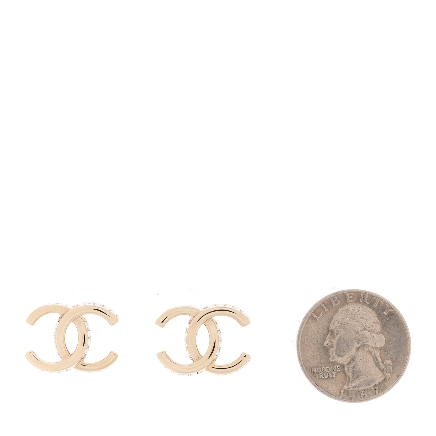 Metal Baguette Crystal CC Earrings Gold