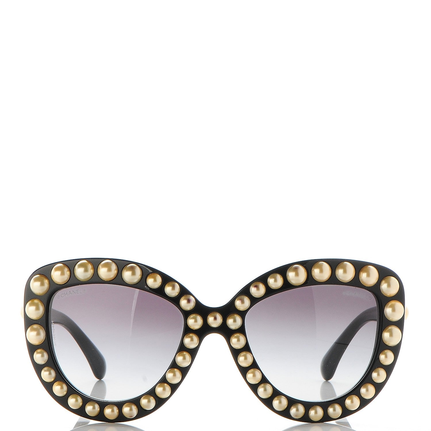 Chanel Pearl Cat Eye Sunglasses Gold Black 2 of 8