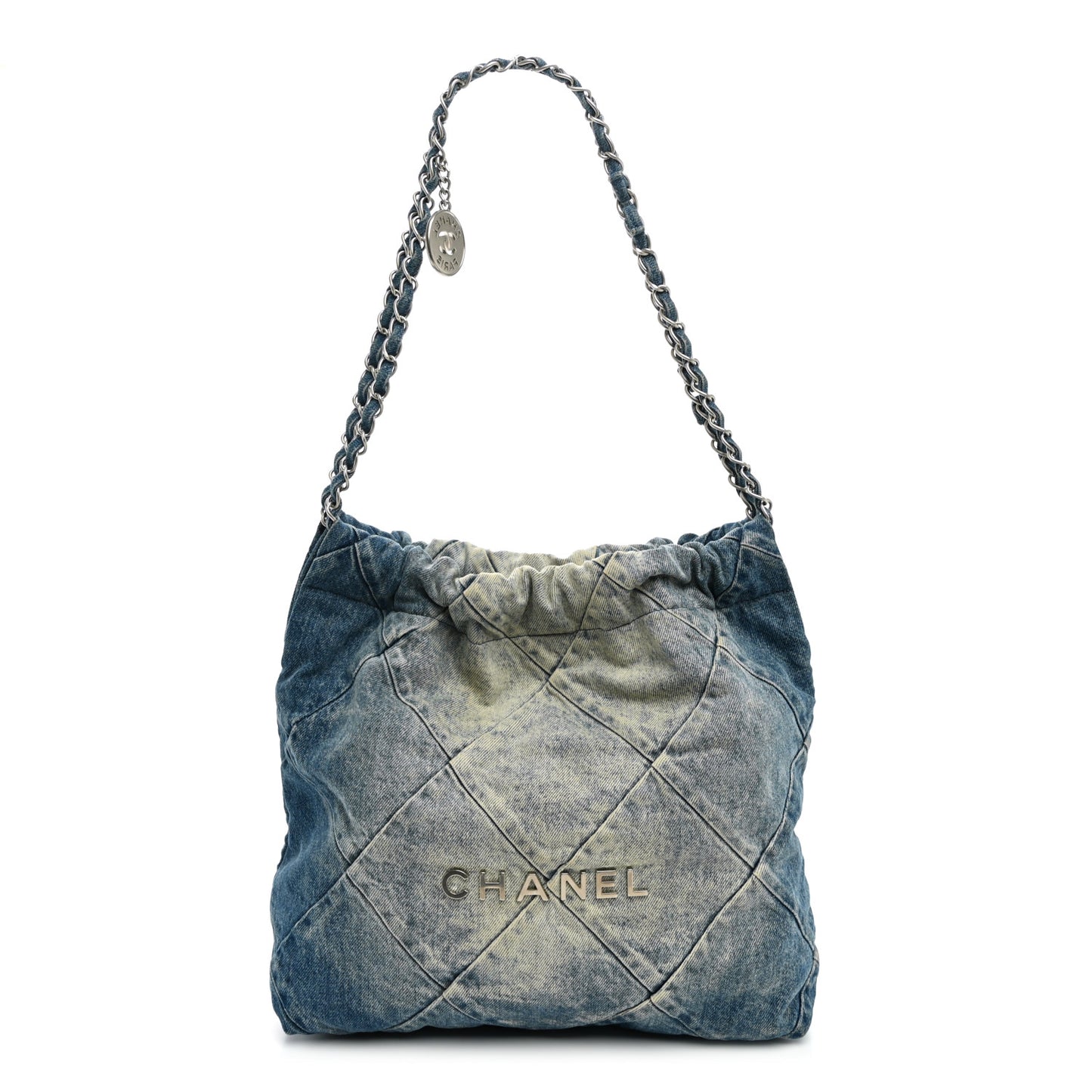 Denim Quilted Small Chanel 22 Blue