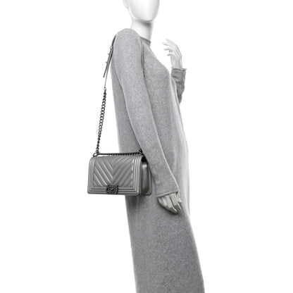 Chanel Metallic Caviar Chevron Quilted Medium Boy Flap Silver 2 of 10