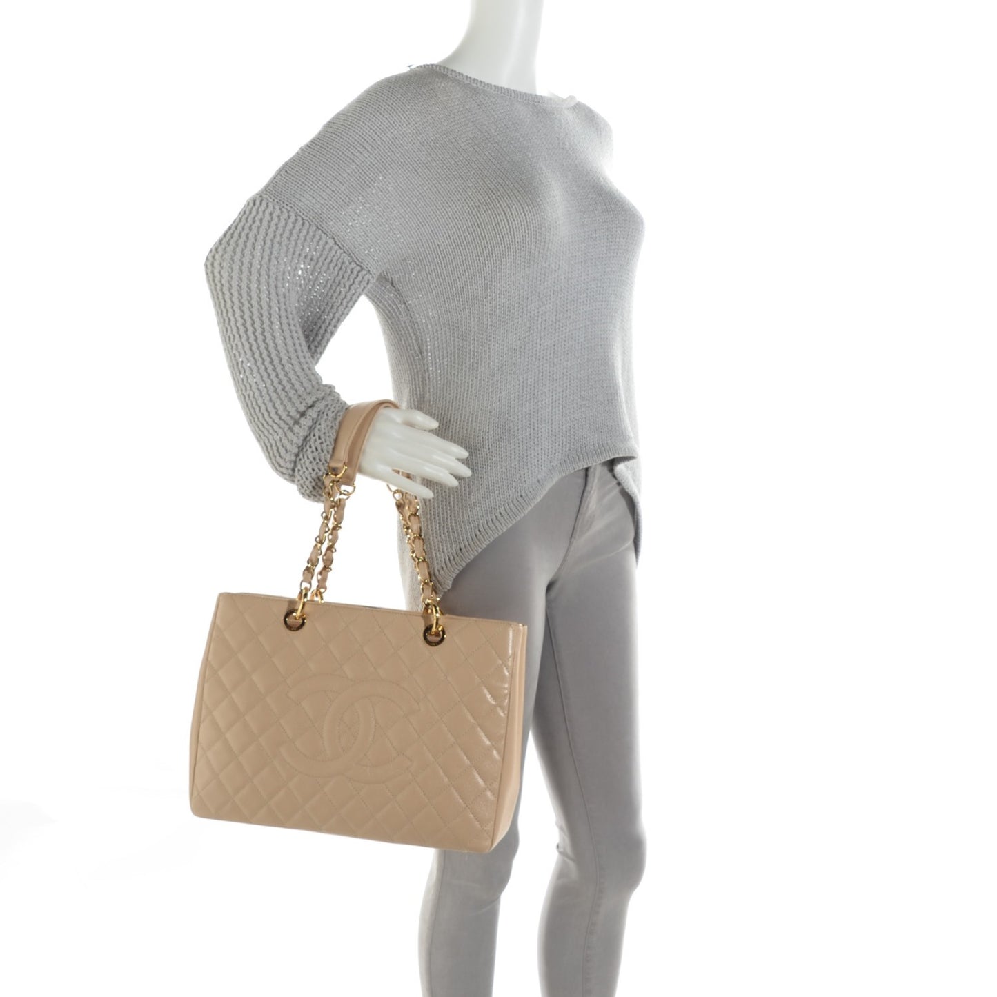 Caviar Quilted Grand Shopping Tote GST Beige Clair