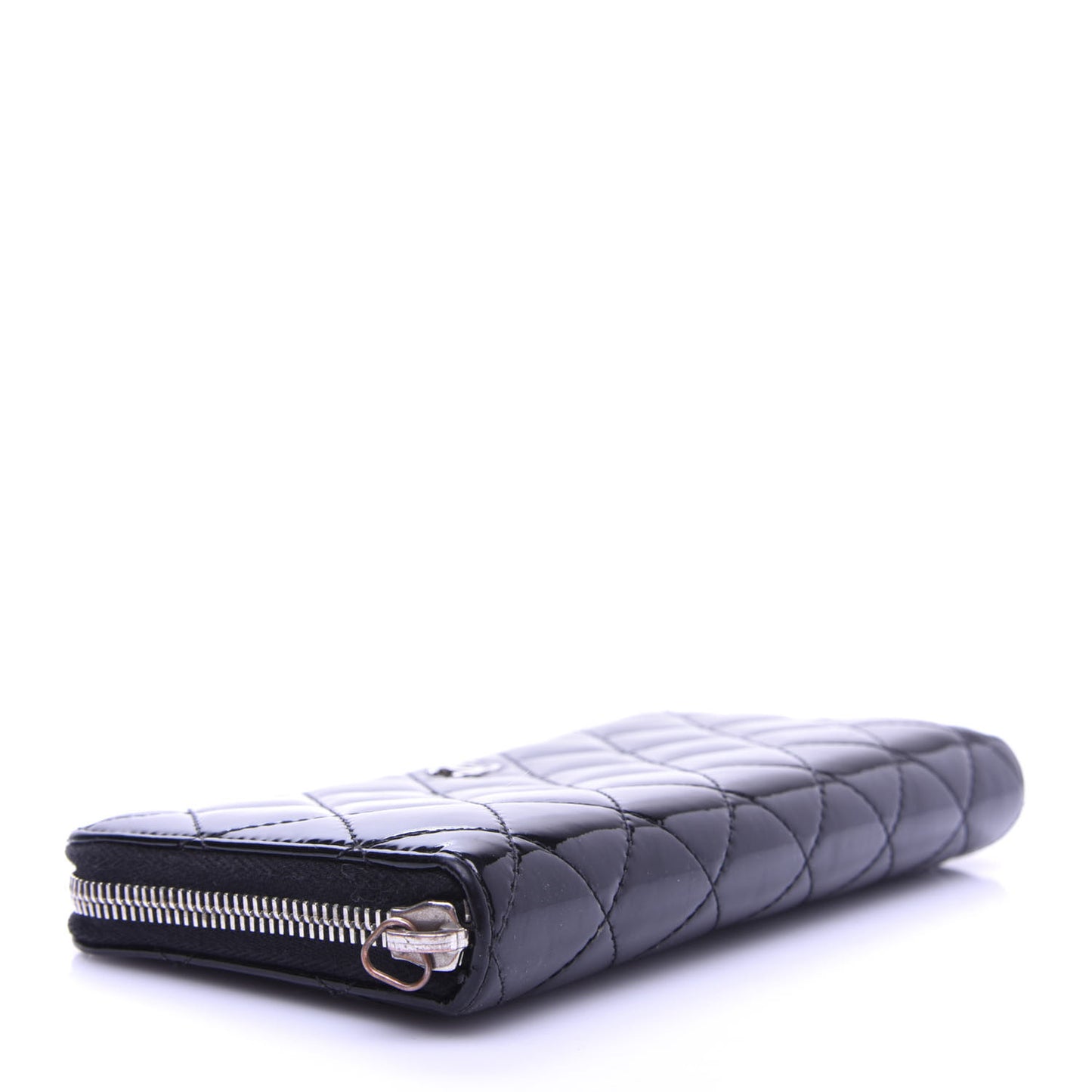 Patent Quilted Zip Around Wallet Black
