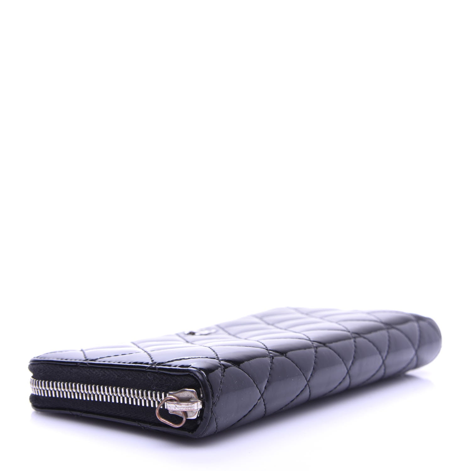 Chanel Patent Quilted Zip Around Wallet Black 4 of 10
