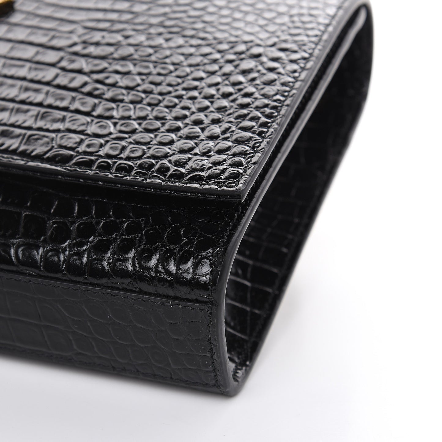 Calfskin Crocodile Embossed Medium Classic Monogram Kate Tassel Satchel Black