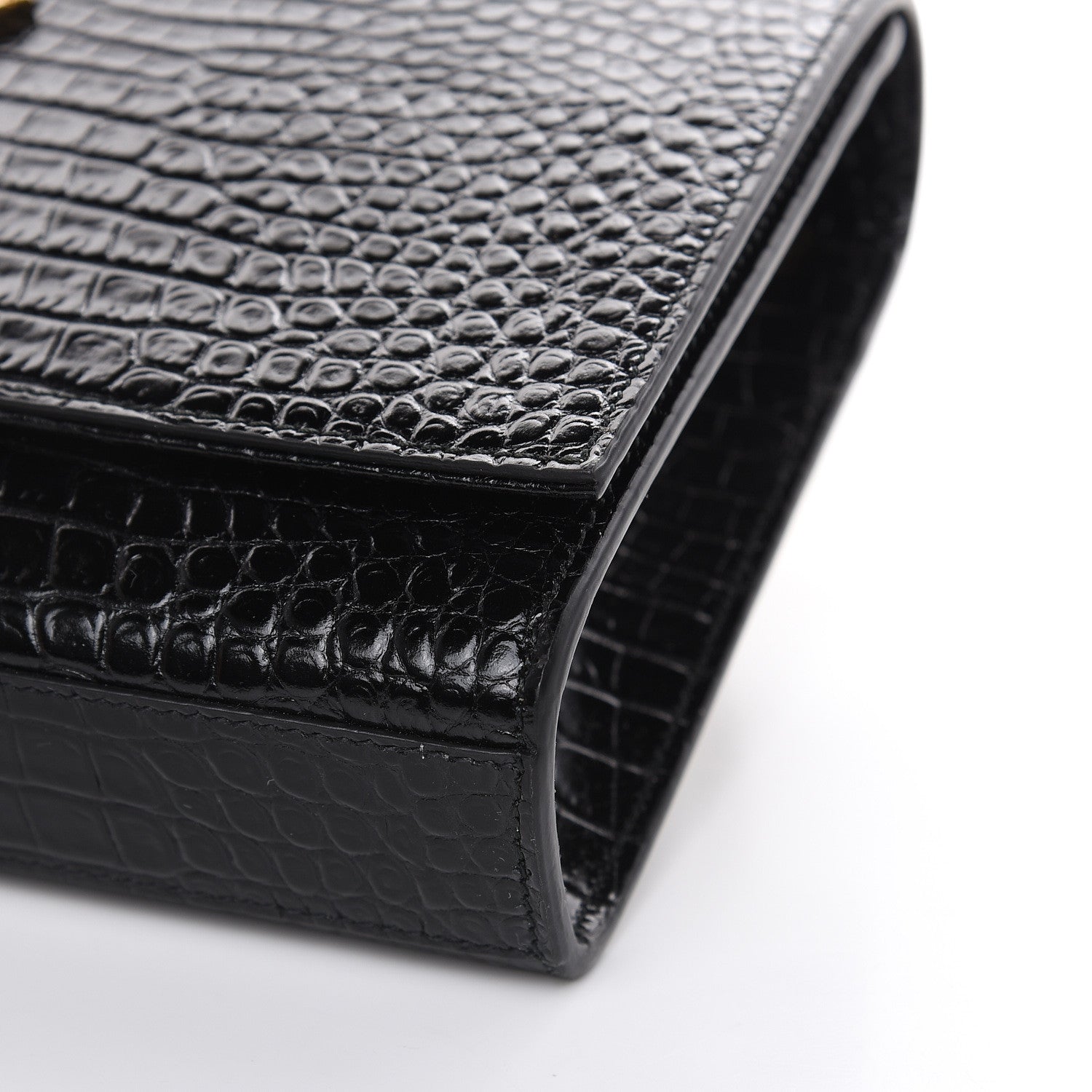 Saint Laurent Calfskin Crocodile Embossed Medium Classic Monogram Kate Tassel Satchel Black 9 of 10