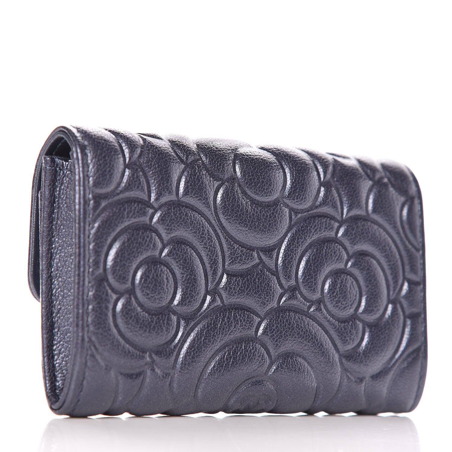 Chanel Goatskin Camellia Embossed Card Holder Blue 3 of 9