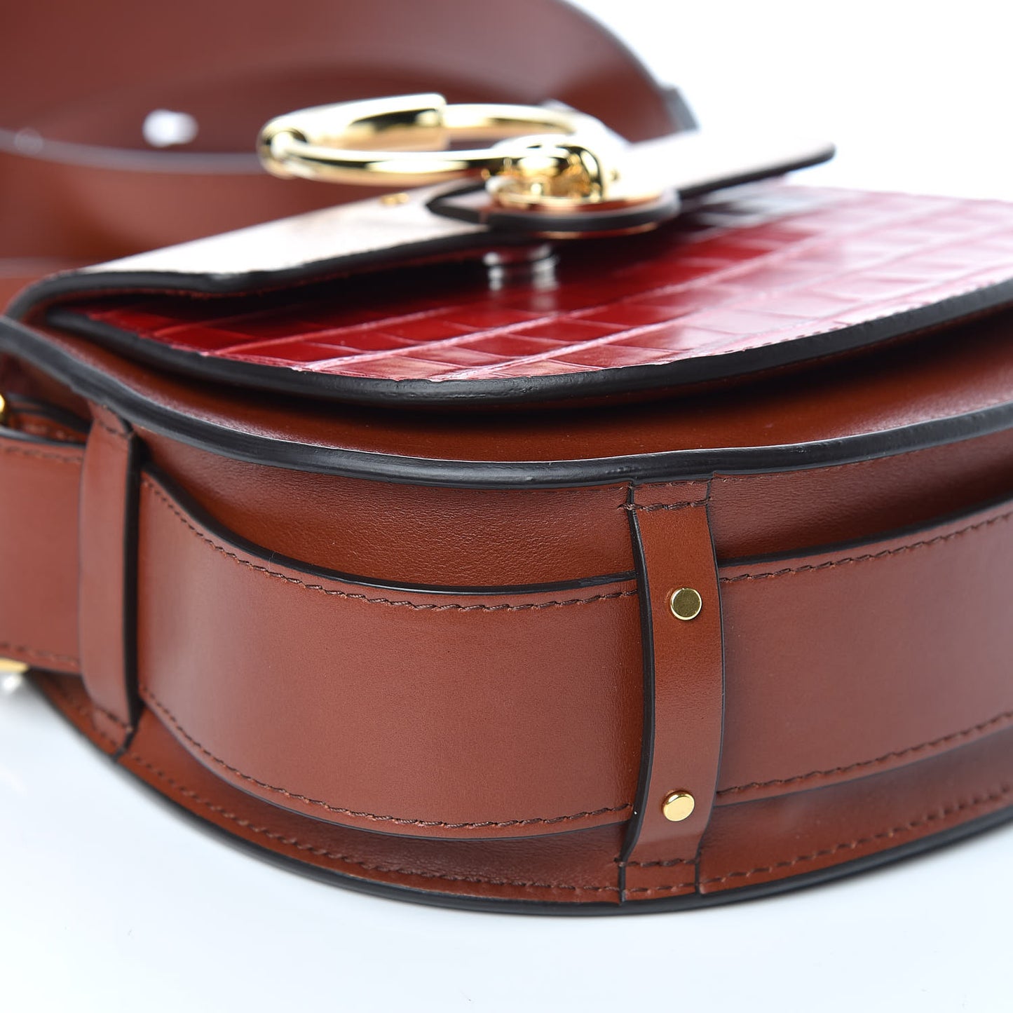 Calfskin Crocodile Embossed Small Tess Bag Pink Red