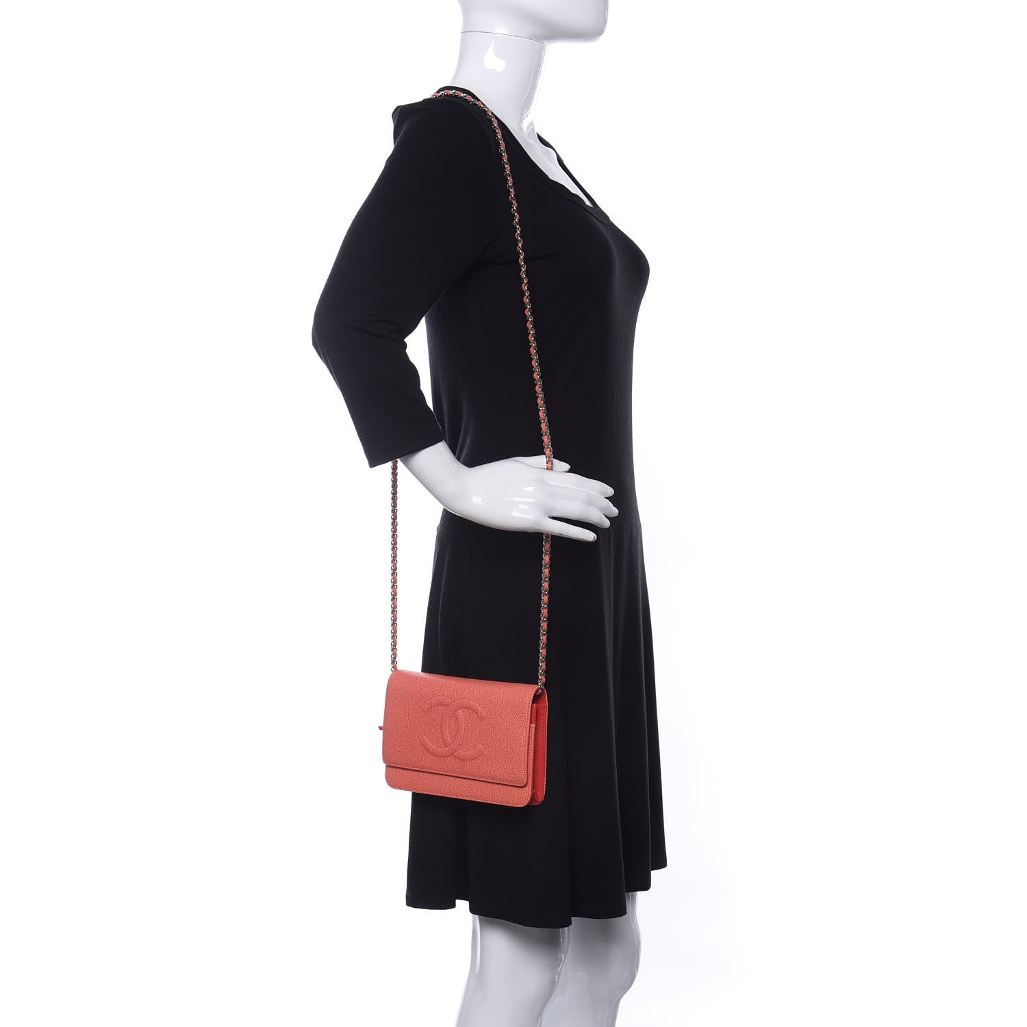 Chanel Caviar Timeless CC Wallet On Chain WOC Light Red 2 of 11
