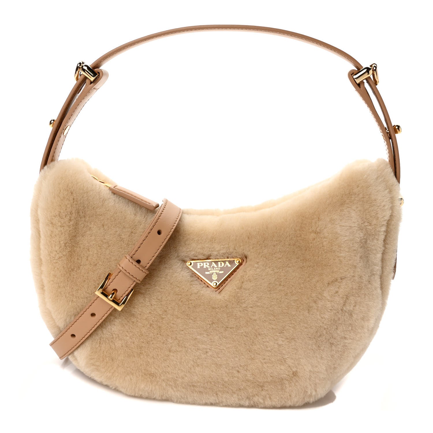 Prada Shearling Arque Shoulder Bag Ecru Noisette 1 of 9