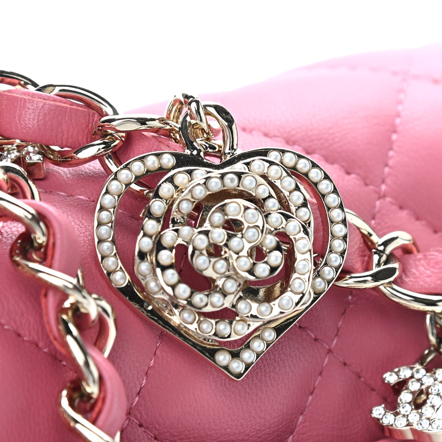 Lambskin Quilted Valentine Charms Mini Rectangular Flap Pink