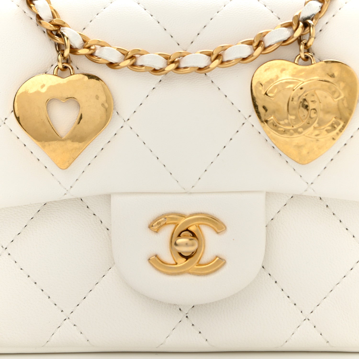 Chanel Lambskin Quilted Mini Heart Charms Flap White 8 of 13