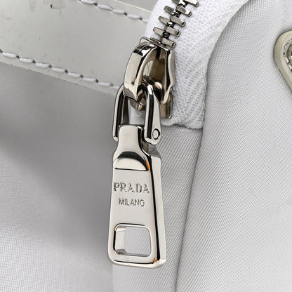 Prada Spazzolato Rois Re-Nylon Metal Triangle Logo Monolith Pouch Pocket 55mm Boots 40.5 White 11 of 15