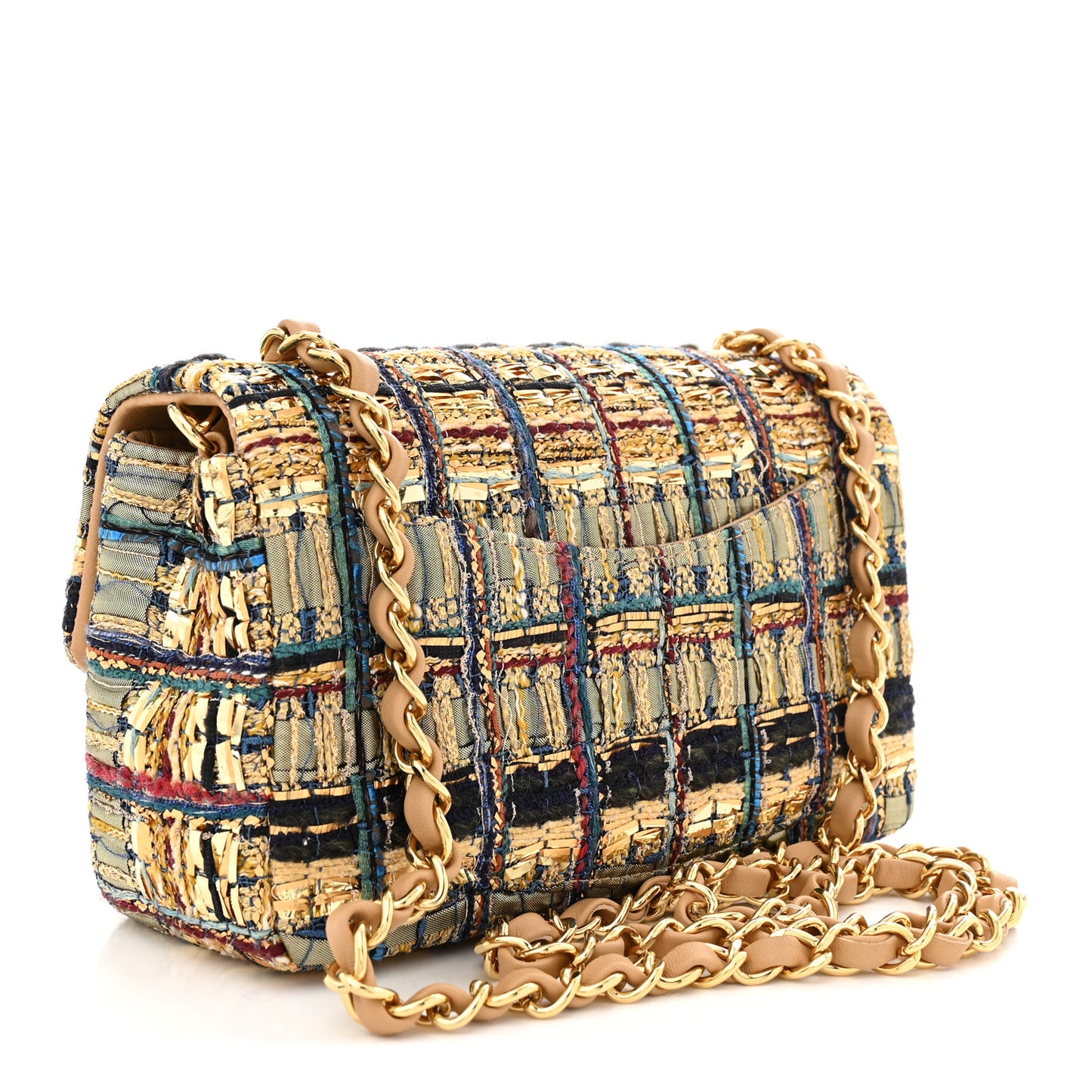 Tweed Quilted Egyptian Mini Rectangular Flap Green Black