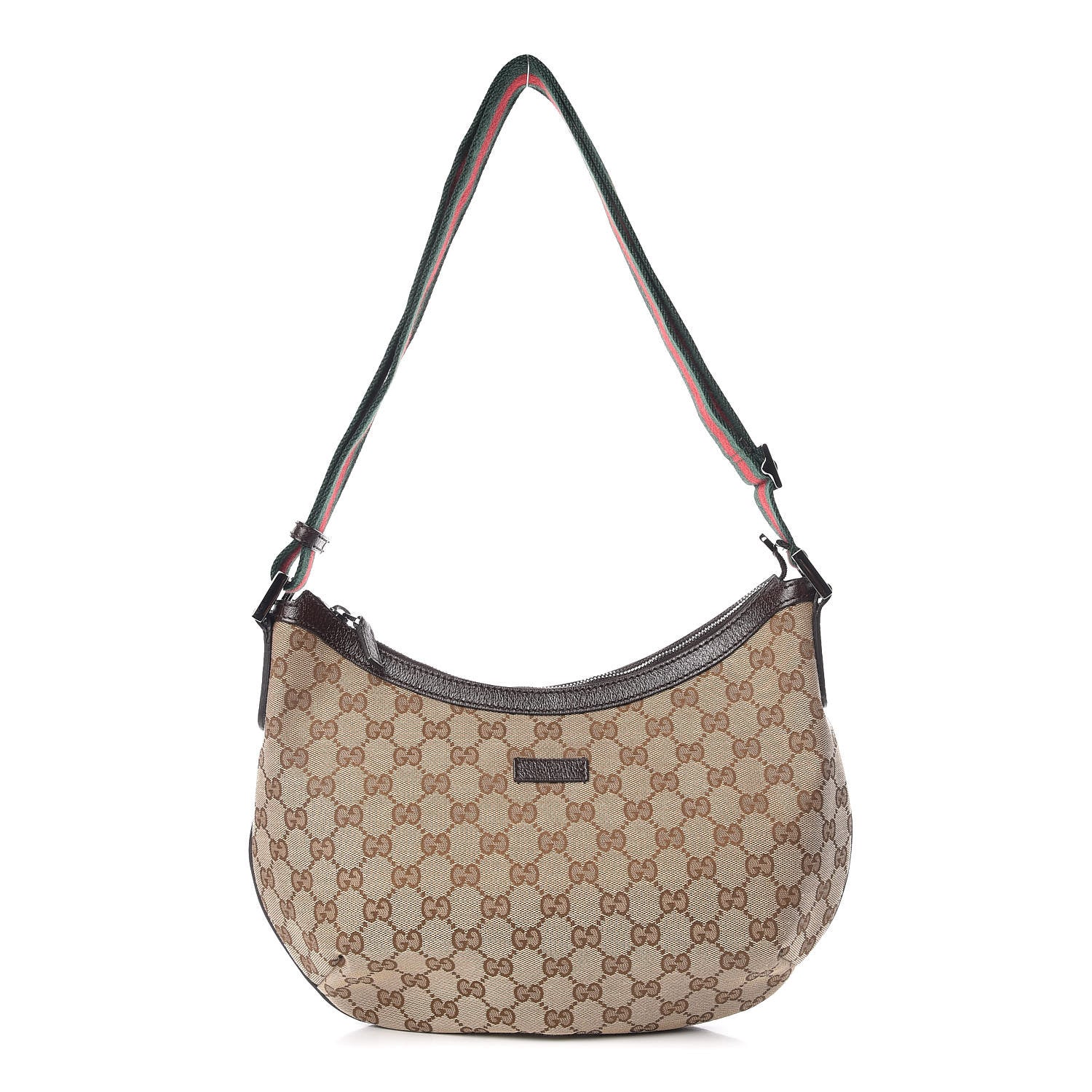 Gucci Monogram Web Medium Half Moon Hobo Dark Brown 1 of 9
