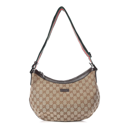 Gucci Monogram Web Medium Half Moon Hobo Dark Brown 1 of 9